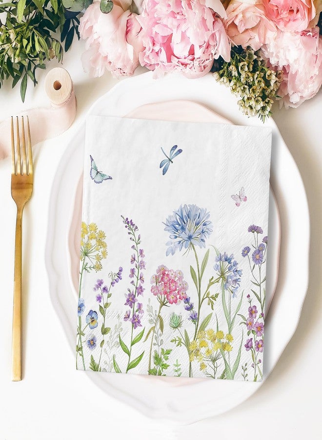 JarThenaAMCS 50Pcs Floral Paper Napkin Watercolor Pastel Flower Butterfly Luncheon Napkin Spring Dessert Dinner Hand Napkin for Wedding Baby Bridal Shower Birthday - Image 5